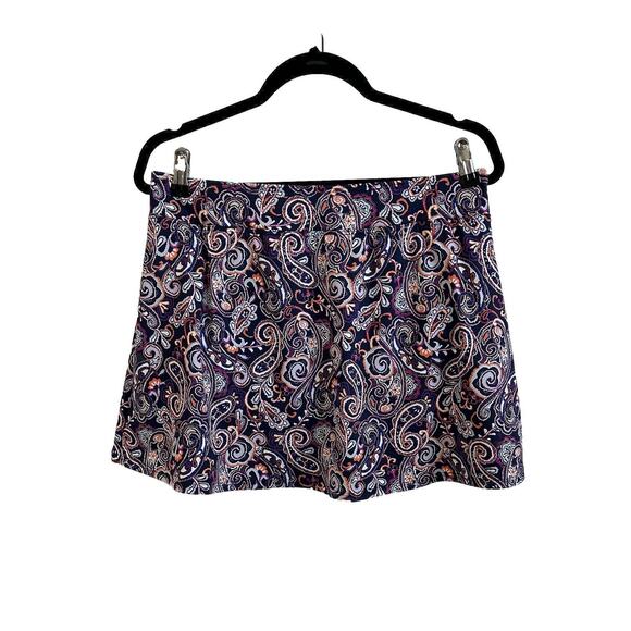 Lands’ End Navy Paisley Tummy Control Stretch Moisture Wick Skirt Skort size 10 - Picture 1 of 6